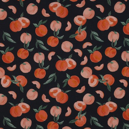 Poplin Print: Peaches on Navy