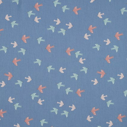 Poplin Print: Birds in Blue