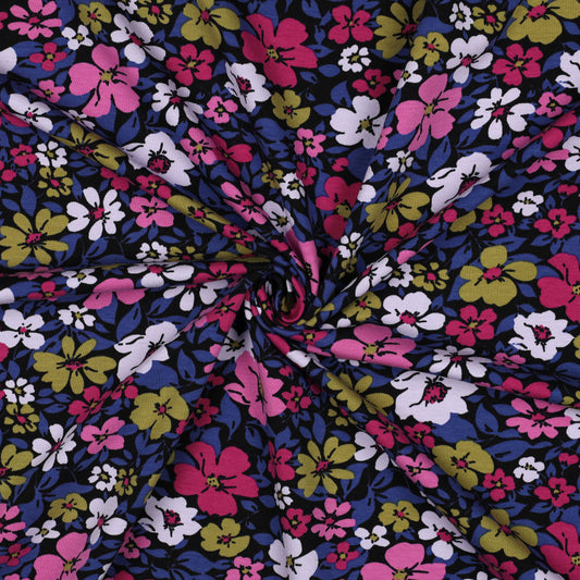 French Terry Flowers: Dark Purple Multicolor