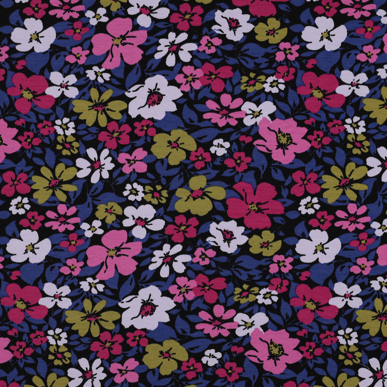 French Terry Flowers: Dark Purple Multicolor