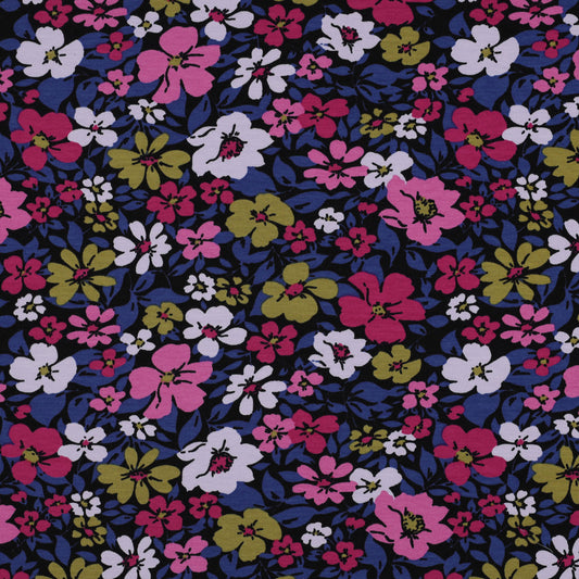 French Terry Flowers: Dark Purple Multicolor