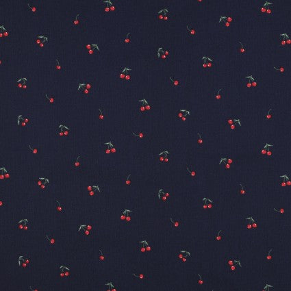 Coated Cotton in Cherries on Navy