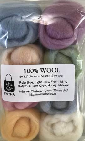 Wistyria Editions: 8 piece 12" Wool Roving in Soft Pastels
