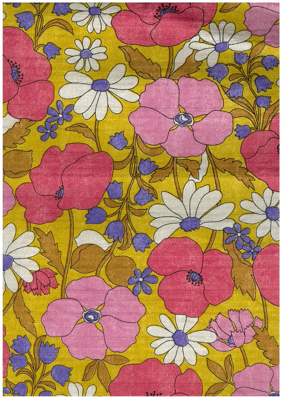 Cotton Dobby Cloth: Sopo Retro Flowers in Yellow