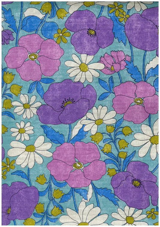 Cotton Dobby Cloth: Sopo Retro Flowers in Teal