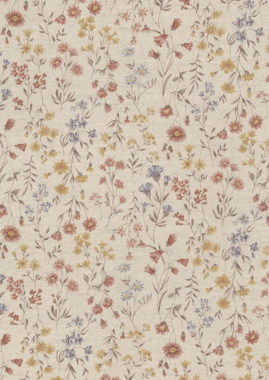 Cotton Linen Sheeting: Antique Flowers in Pink and Yellow