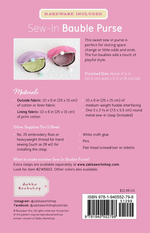 Zakka Workshop - Sew-In Bauble Purse