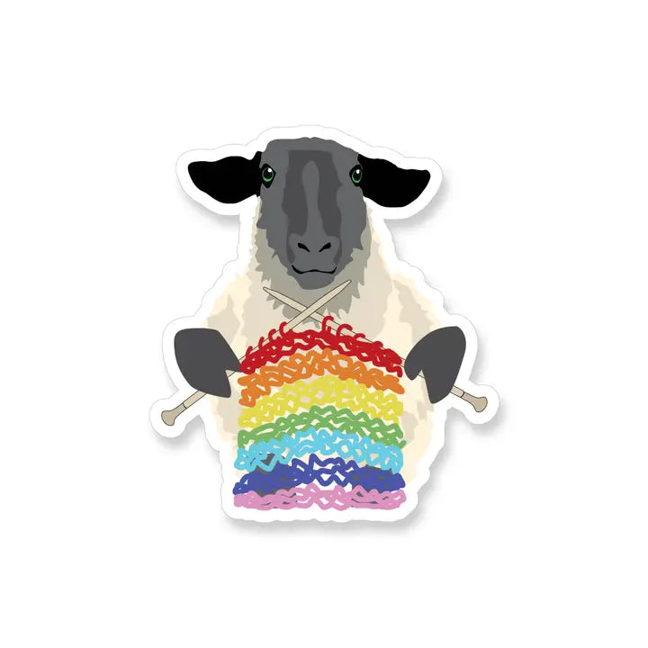 Sheep Knitting Rainbow Vinyl Sticker