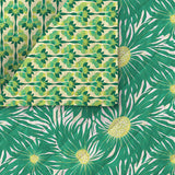 Pre-Quilted Fabric: Abstract Florals in Green