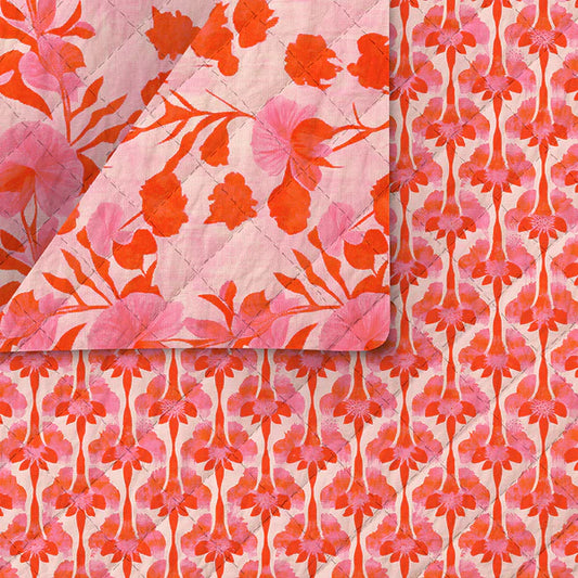 Pre-Quilted Fabric: Abstract Florals in Pink