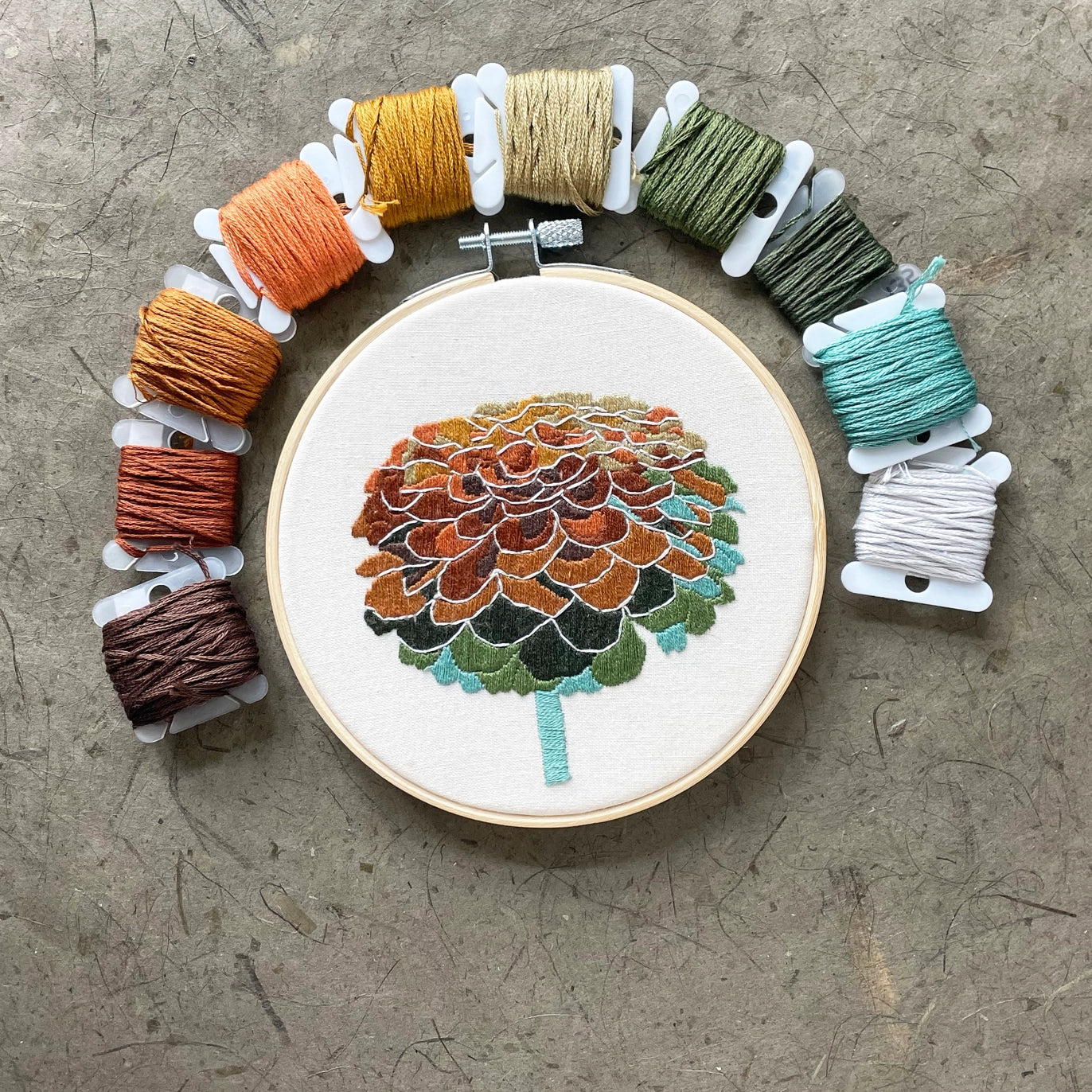 Embroidery Kit by Kate Wyatt Fine Art: Zinnia No. 2