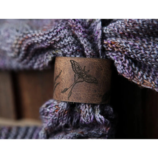 Luna Moth Moon & Stars Leather Shawl Cuff with Bronze Stud