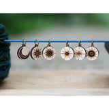 Moon and Stars Maple Wood Stitch Markers - Set of 6