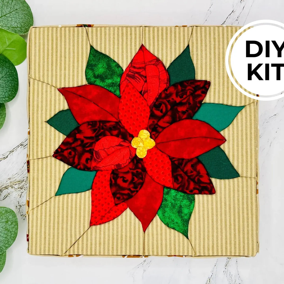 Poinsettia Kinusaiga Craft Kit - No-Sew Quilting Fabric Art