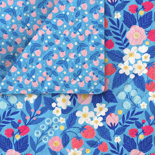 Pre-Quilted Fabric: Berries & Blossoms in Blue
