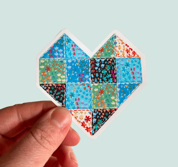 Blue Quilt Heart Vinyl Sticker