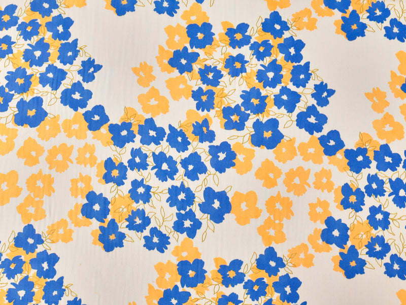 Posy Flower Viscose Crepe - Blue & Yellow