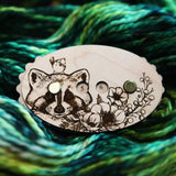 Raccoon with Bird in Forest Cherry Wood Knitting & Crochet Counter