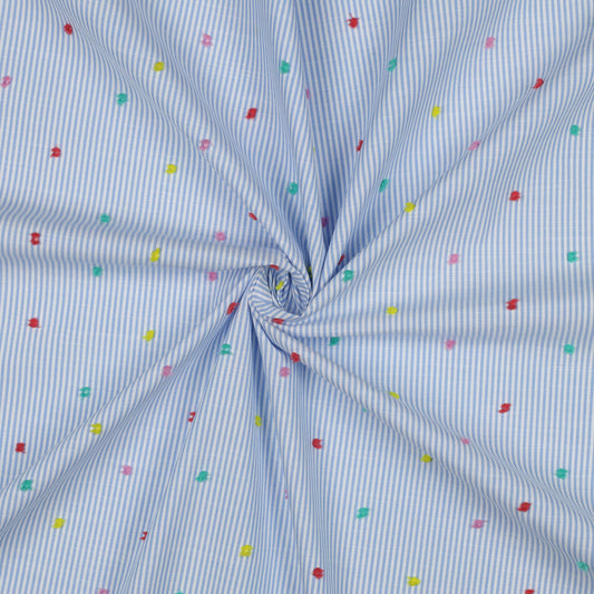 Cotton Stripes Dobby in Blue & Multi Dots