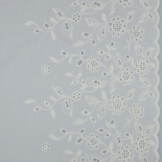 Cotton Voile with Embroidered Flowers in White