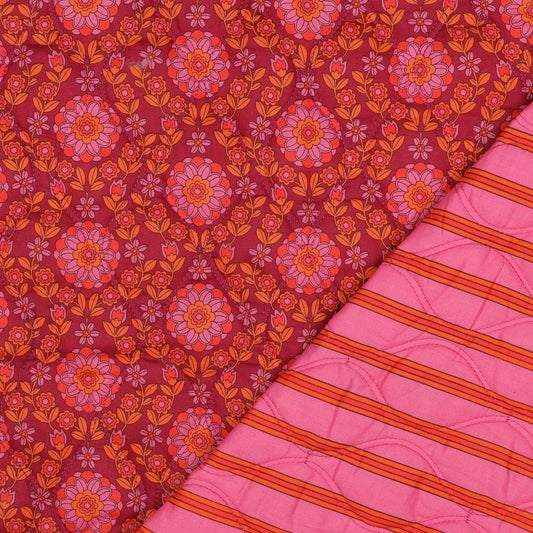 Quilted Cotton Voile Floral Print in Bordeaux