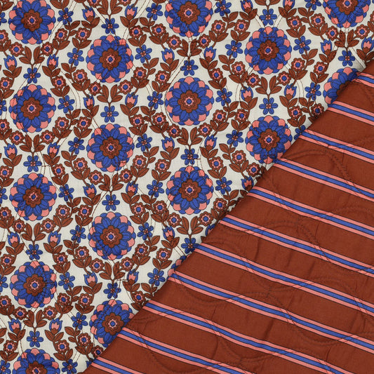 Quilted Cotton Voile Floral Print in Caramel & Cobalt