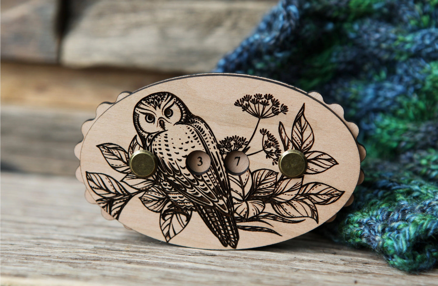 Owl Cherry Wood Knitting & Crochet Counter