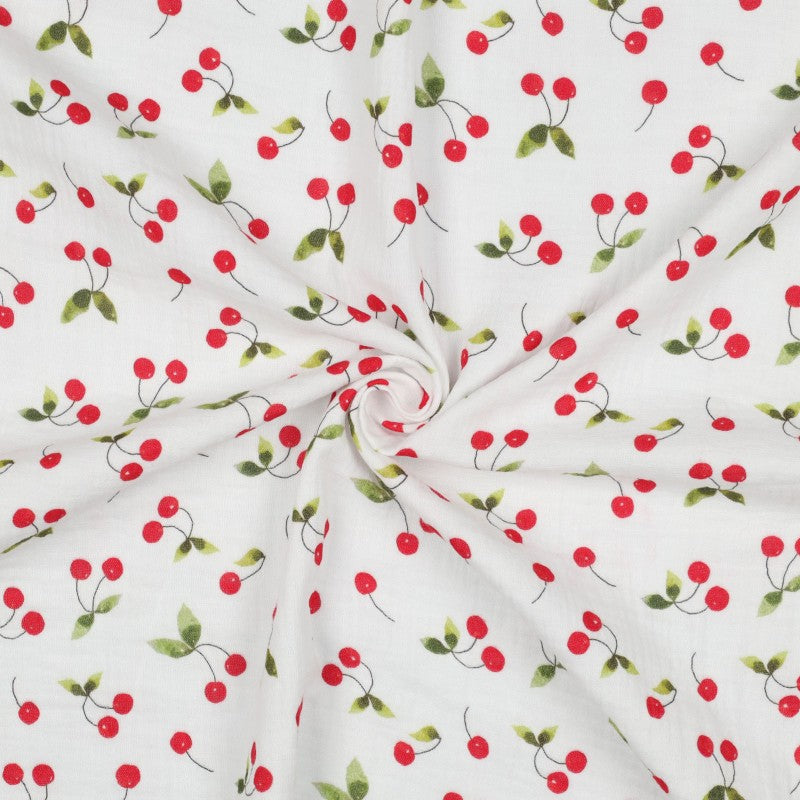 Cotton Double Gauze: Digital Print Cherries