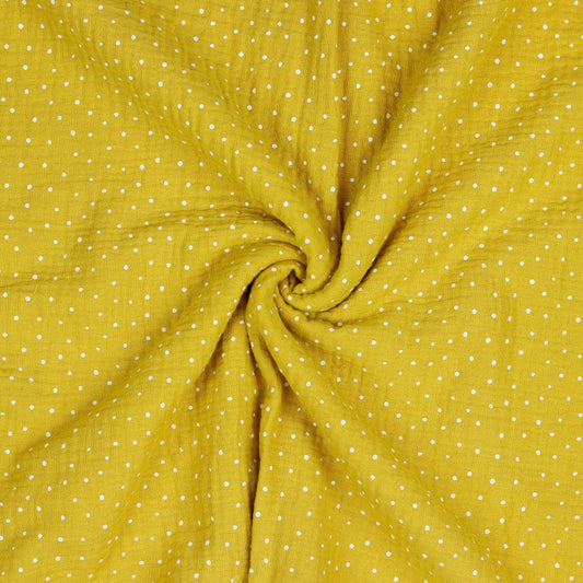 Cotton Double Gauze: Little Dots in Ochre
