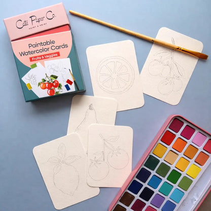 Paintable Watercolor Cards: Fruits and Veggies