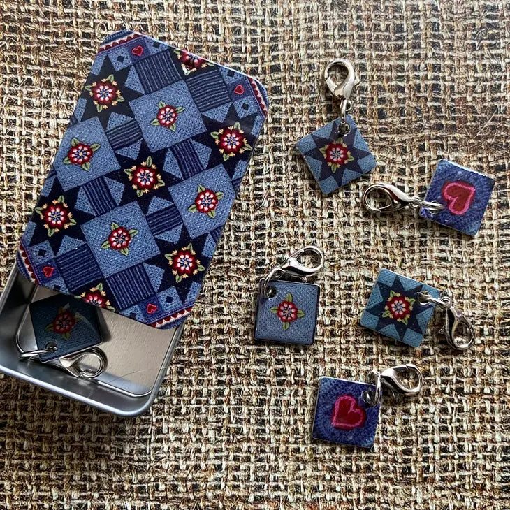 Crochet Stitch Markers in Rectangular Tin - Multiple Designs