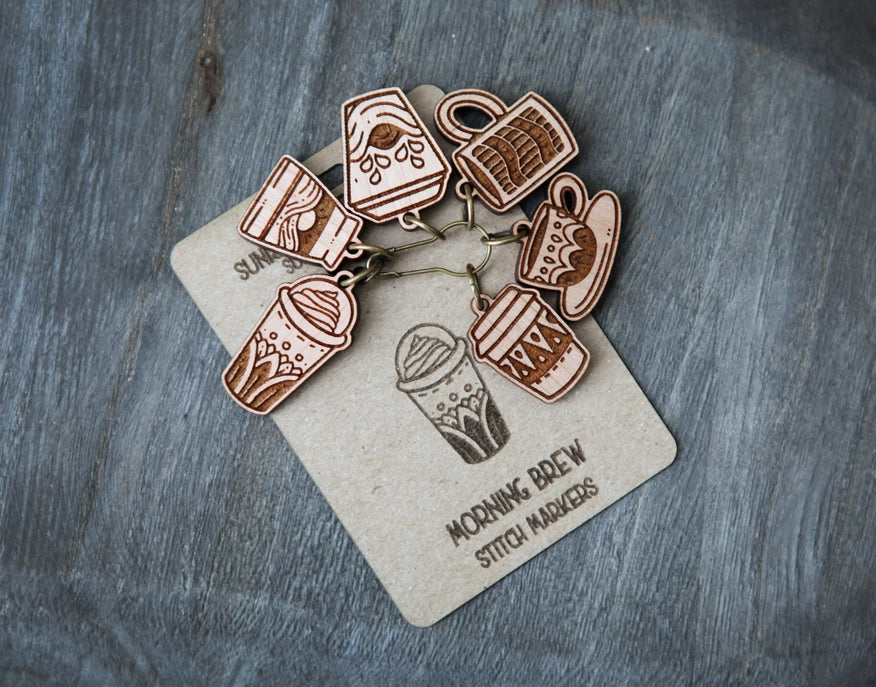 Cherry Wood Coffee Cup Stitch Markers - Set of 6