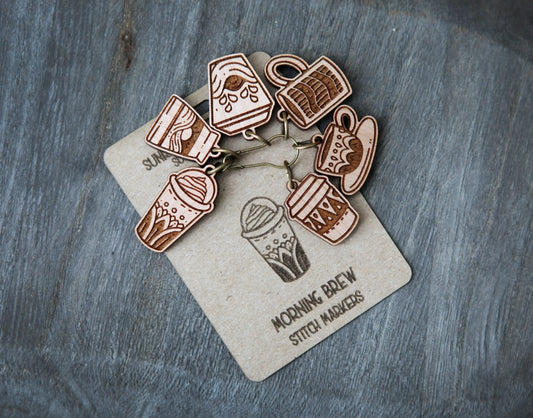 Cherry Wood Coffee Cup Stitch Markers - Set of 6