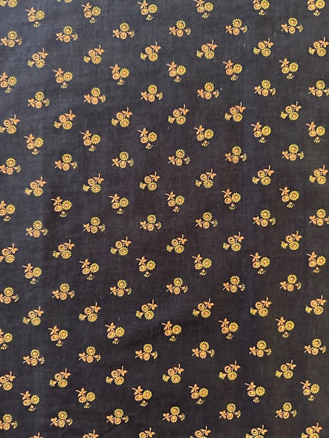 Cotton Lawn: Microfloral in Orange on Black