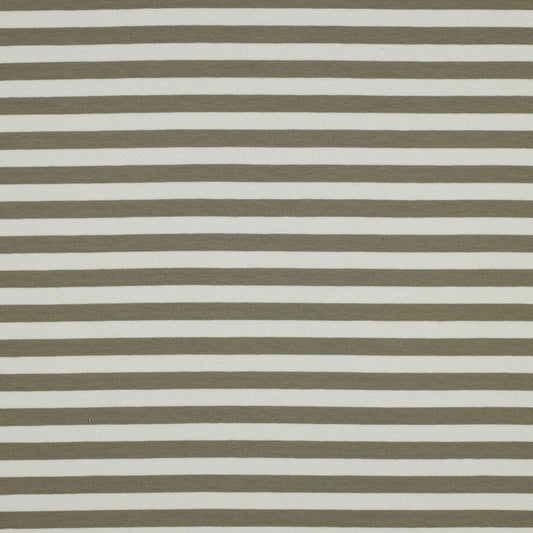 French Terry: Yarn Dyed Stripes in Moss Green/Off-White