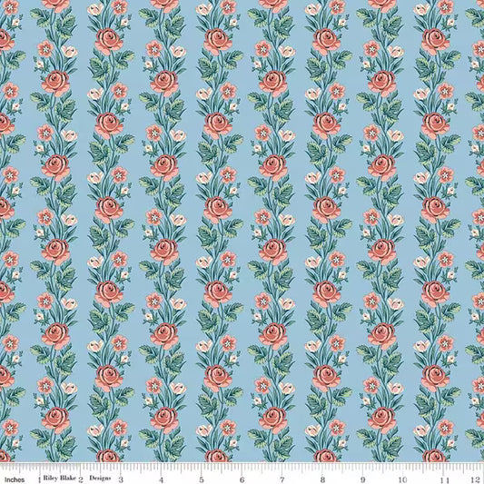 Liberty Palace Gardens- Regal Stripe in Blue and Pink