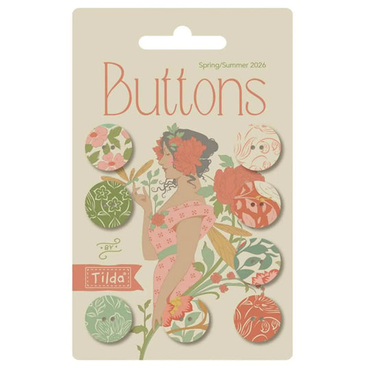 Tilda: Songbird Buttons, Coral/Green