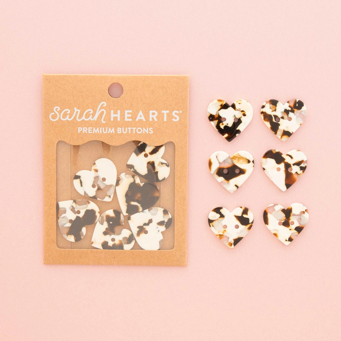Sarah Hearts Labels: Cream Tortoise Shell Heart Buttons - Multiple Sizes