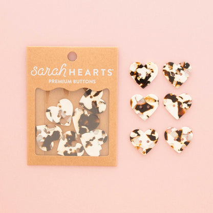Sarah Hearts Labels: Cream Tortoise Shell Heart Buttons - Multiple Sizes