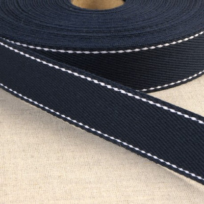 1 1/4" Webbing - Top Stitched Cotton, Multiple Colors