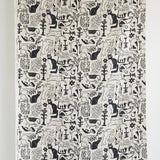 NekoNoe: Botanical Cats Cotton Linen Canvas in Black & Cream