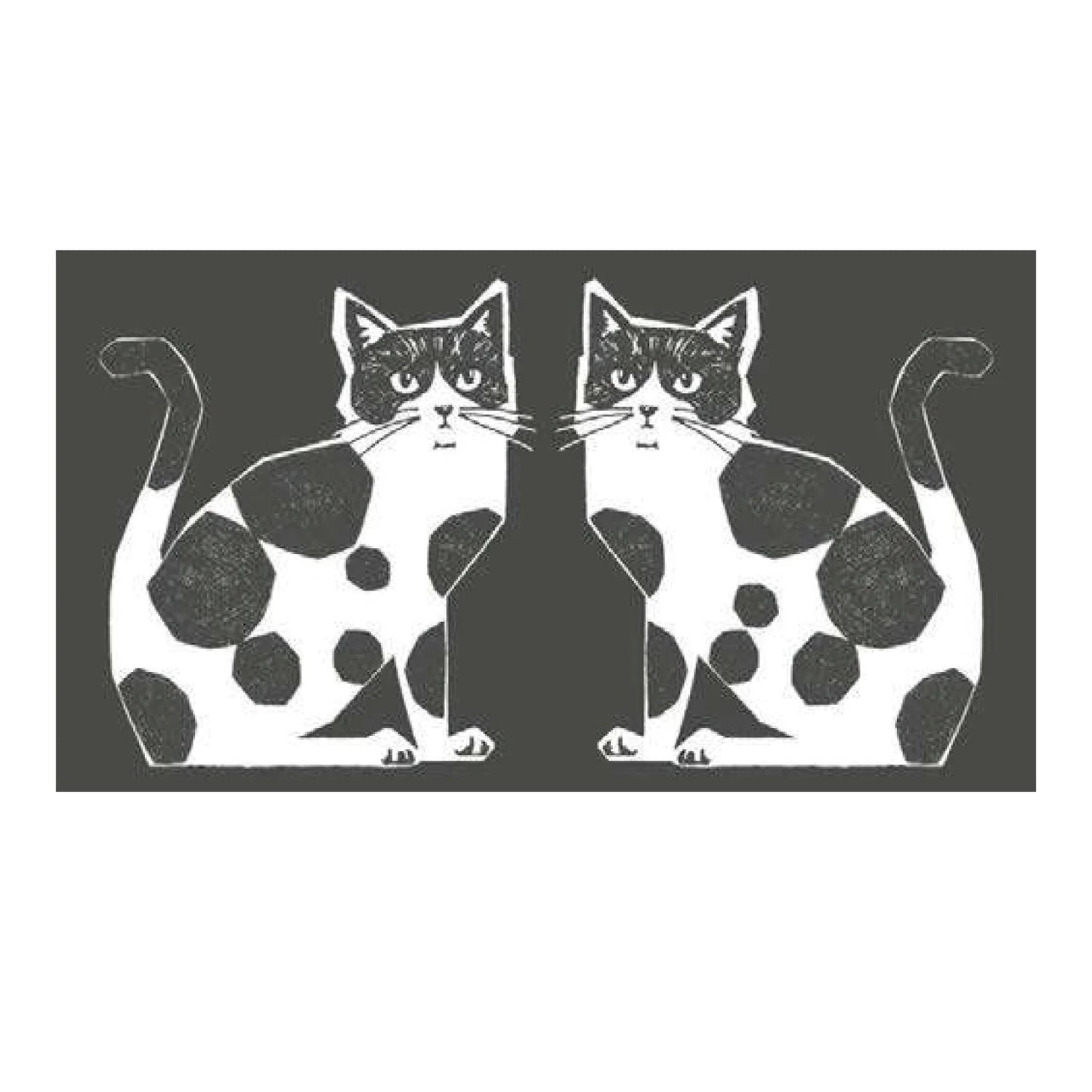 Echino Nekonoe: 2 Cats Cotton Linen Canvas in Charcoal Grey