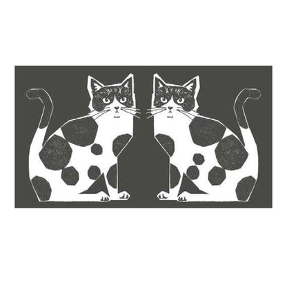 Echino Nekonoe: 2 Cats Cotton Linen Canvas in Charcoal Grey