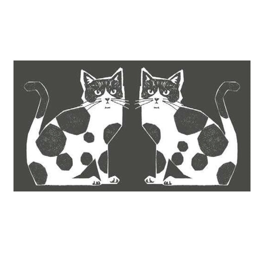 Echino Nekonoe: 2 Cats Cotton Linen Canvas in Charcoal Grey