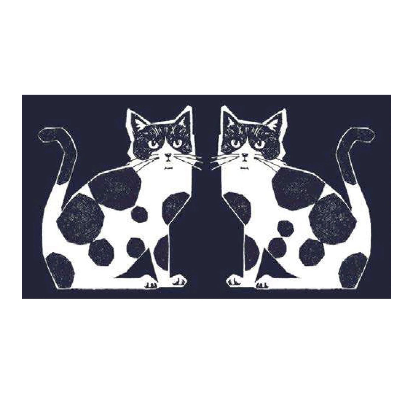 Echino Nekonoe: 2 Cats Cotton Linen Canvas in Navy