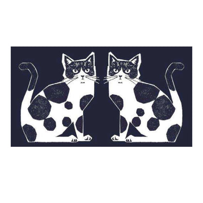 Echino Nekonoe: 2 Cats Cotton Linen Canvas in Navy