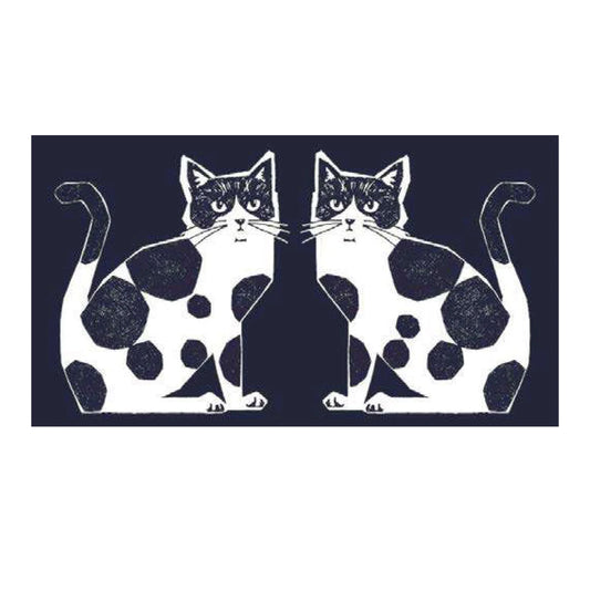 Echino Nekonoe: 2 Cats Cotton Linen Canvas in Navy