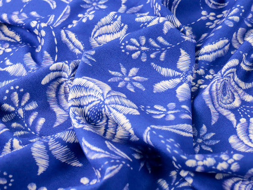 Sapphire Floral Viscose Crepe - Blue