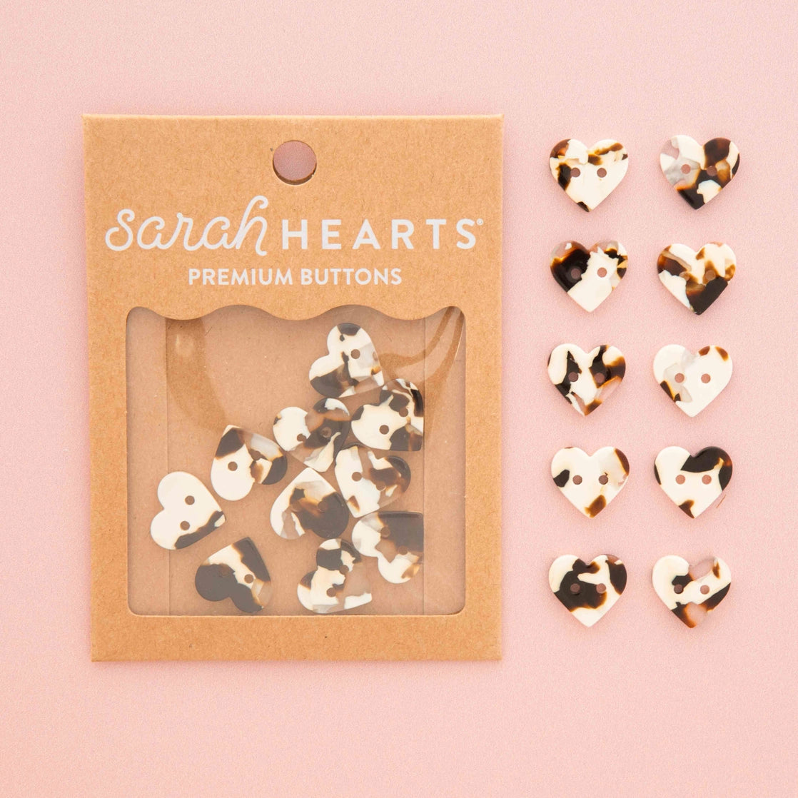 Sarah Hearts Labels: Cream Tortoise Shell Heart Buttons - Multiple Sizes