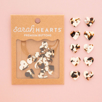 Sarah Hearts Labels: Cream Tortoise Shell Heart Buttons - Multiple Sizes